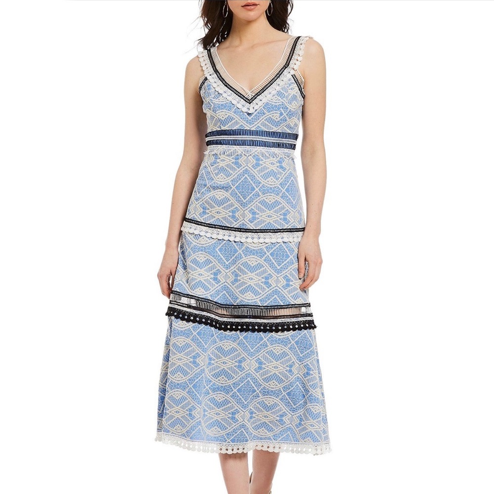 Gianni Bini Mona Tiered Crochet Lace Midi Dress- 0